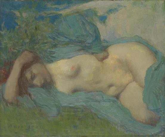 Edmond-Fran&ccedil;ois AMAN-JEAN<br/>
<em>Woman resting</em> (c. 1904) <!-- (recto) --><br />
<em>(La Femme couch&eacute;e)</em><br />
oil on canvas<br />
38.5 x 46.3 cm<br />
National Gallery of Victoria, Melbourne<br />
Felton Bequest, 1905<br />
207-2<br />

<!--3700-->