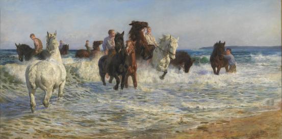 Lucy KEMP-WELCH<br/>
<em>Horses bathing in the sea</em> 1900 <!-- (recto) --><br />

oil on canvas<br />
152.9 x 306.5 cm<br />
National Gallery of Victoria, Melbourne<br />
Purchased, 1900<br />
93-2<br />
© Estate of Lucy Kemp-Welch
<!--4100--><br/><a class="col-link block" href="/explore/collection/work/4100"><strong>Collection page <i class="fa fa-angle-right"></i></strong></a>