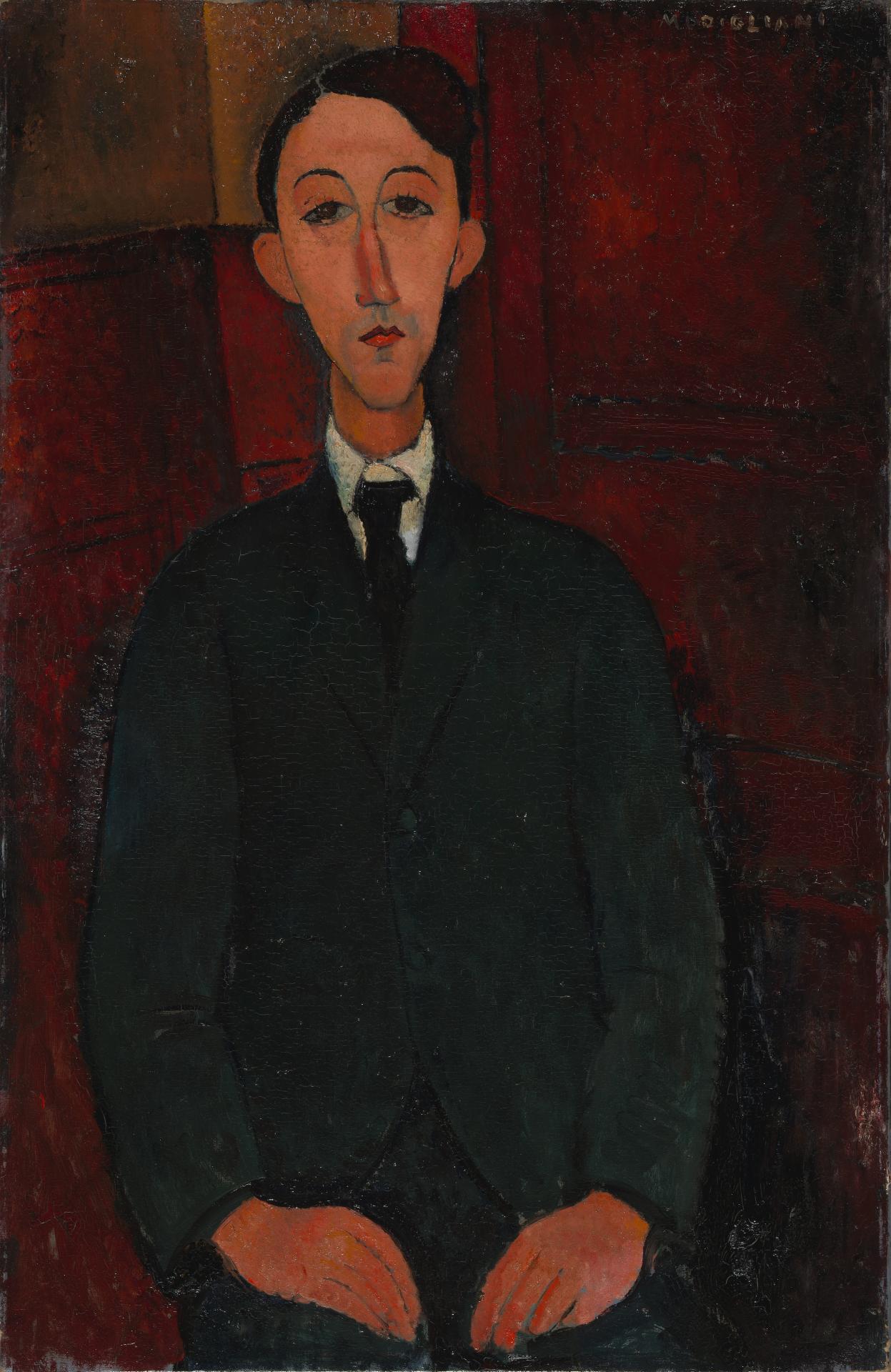 Amedeo MODIGLIANI<br/>
<em>Portrait of the painter Manuel Humbert</em> (1916) <!-- (recto) --><br />
<em>(Portrait du peintre Manuel Humbert)</em><br />
oil on canvas<br />
100.2 x 65.5 cm<br />
National Gallery of Victoria, Melbourne<br />
Felton Bequest, 1948<br />
1854-4<br />

<!--4187-->