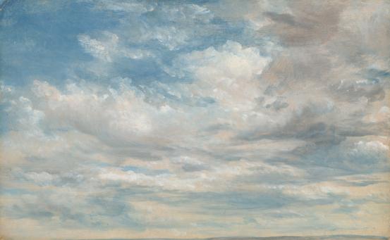 John CONSTABLE<br/>
<em>Clouds</em> 1822 <!-- (recto) --><br />

oil on paper on cardboard<br />
30.0 x 48.8 cm<br />
National Gallery of Victoria, Melbourne<br />
Felton Bequest, 1938<br />
455-4<br />

<!--3862--><br/><a class="col-link block" href="/explore/collection/work/3862"><strong>Collection page <i class="fa fa-angle-right"></i></strong></a>