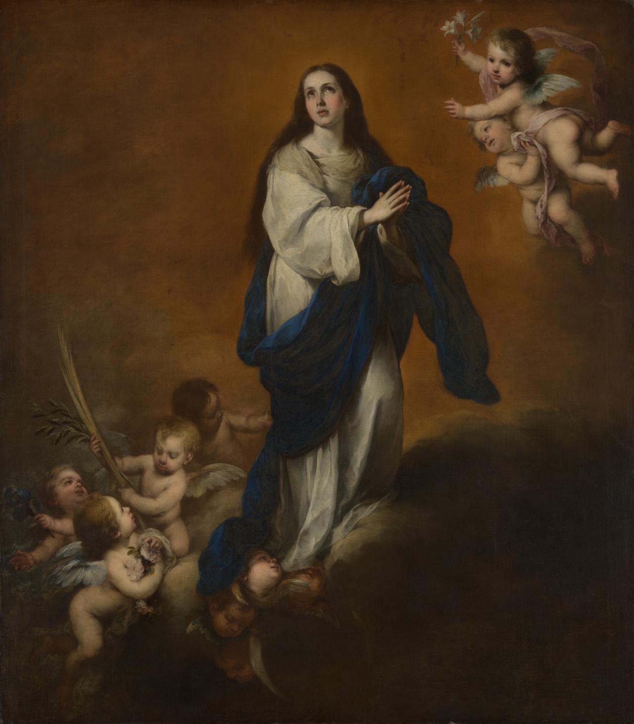 Bartolomé Esteban MURILLO<br/>
<em>The Immaculate Conception</em> (c. 1665) <!-- (recto) --><br />

oil on canvas<br />
235.0 x 208.0 cm<br />
National Gallery of Victoria, Melbourne<br />
Felton Bequest, 1948<br />
1826-4<br />

<!--4202-->