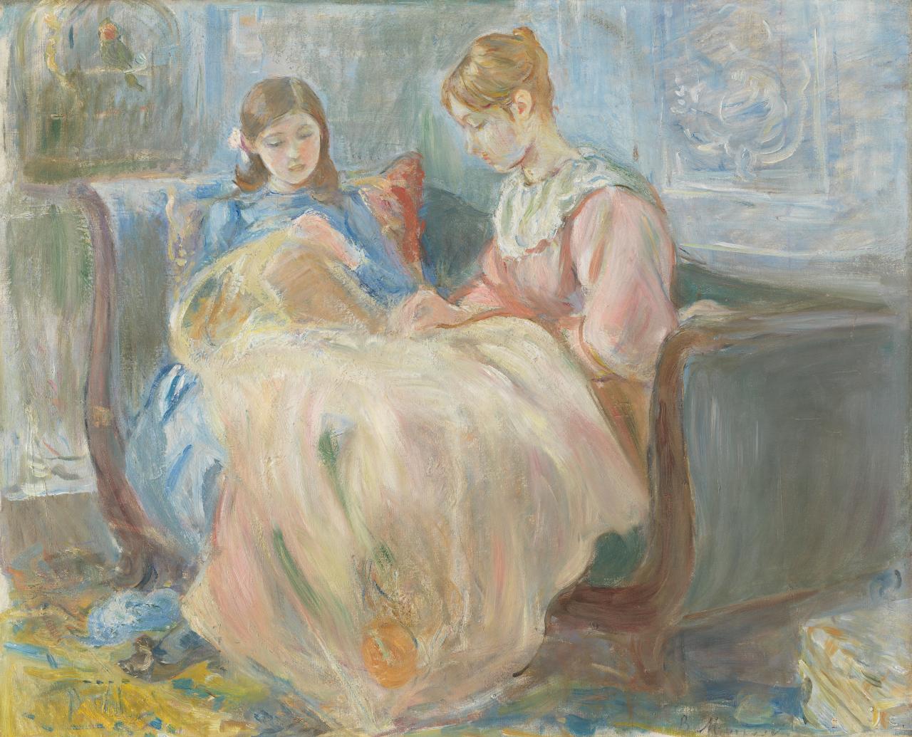 Berthe MORISOT<br/>
<em>Embroidery</em> (1889) <!-- (recto) --><br />
<em>(La Broderie)</em><br />
oil on canvas<br />
(50.0 x 61.0 cm)<br />
National Gallery of Victoria, Melbourne<br />
Purchased with funds donated by Barry Janes and Paul Cross, Paula Fox AO and Fox Family Foundation, Norman Bloom and Pauline Bloom, Myriam Boisbouvier-Wylie and John Wylie AM, Krystyna Campbell-Pretty AM and Family,The Bowden Marstan Foundation, Ken Harrison AM and Jill Harrison OAM, John and Rose Downer Foundation, Tim Fairfax AC and Gina Fairfax and donors to the 2021 NGV Foundation Annual Dinner and 2021 NGV Annual Appeal, 2022<br />
2022.1526<br />

<!--146351-->