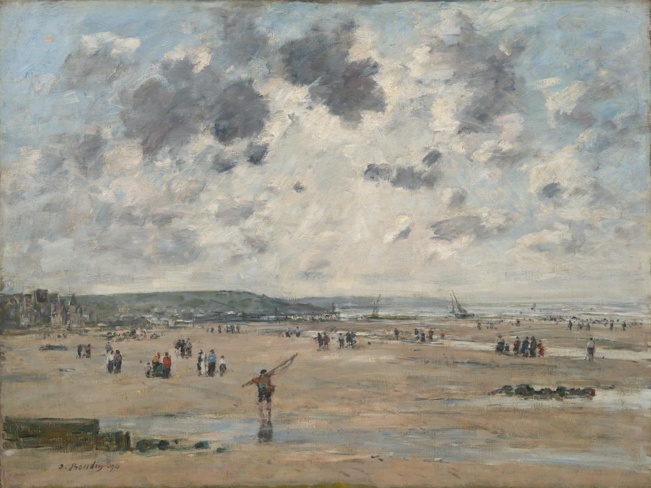Eugène BOUDIN<br/>
<em>Low tide at Trouville</em> 1894 <!-- (recto) --><br />
<em>(Trouville, Mareé basse)</em><br />
oil on canvas<br />
55.6 x 74.9 cm<br />
National Gallery of Victoria, Melbourne<br />
Felton Bequest, 1939<br />
628-4<br />

<!--3806-->
