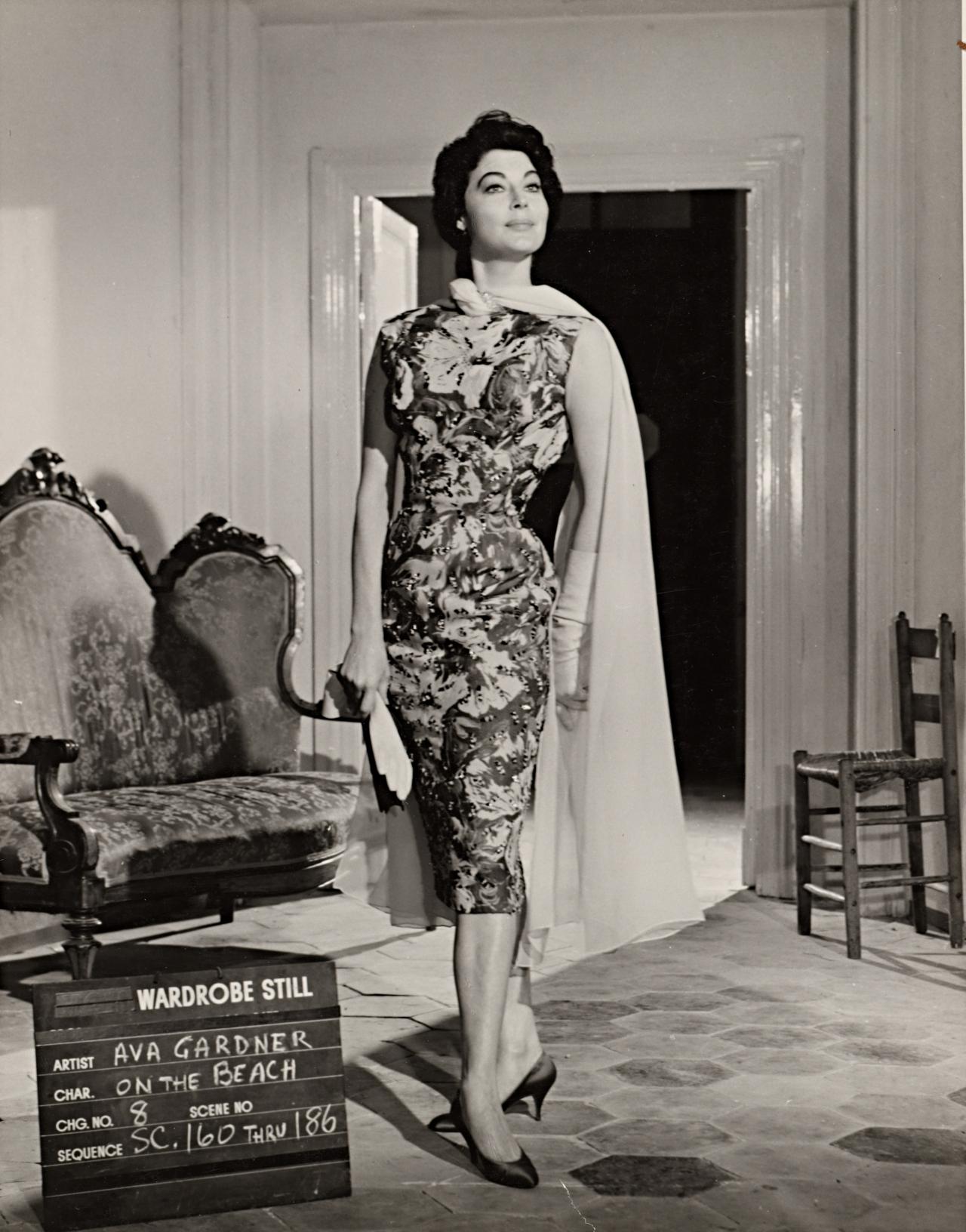 G. B. POLETTO<br/>
<em>No title (Ava Gardner in wardrobe still for On the beach: Dress, cape and gloves)</em> (1957) <!-- (recto) --><br />

gelatin silver photograph<br />
28.1 x 21.9 cm (image) (28.8 x 22.8 cm) (sheet)<br />
National Gallery of Victoria, Melbourne<br />
Purchased, 2003<br />
2003.243<br />
&copy; Courtesy of the artist's estate
<!--73995-->