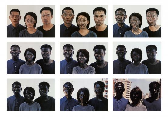 ZHANG Huan<br/>
<em>Shanghai family tree</em> 2001 <!-- (full view) --><br />
<em>(上海家譜圖)</em><br />
type C photographs<br />
(a) (50.7 x 76.2 cm) (image) (63.6 x 88.9 cm) (sheet) (b) (50.7 x 76.1 cm) (image) (63.5 x 88.9 cm) (sheet) (c) (50.6 x 76.1 cm) (image) (63.6 x 88.9 cm) (sheet) (d) (50.6 x 76.1 cm) (image) (63.6 x 88.9 cm) (sheet) (e) (50.7 x 76.1 cm) (image) (63.7 x 88.9 cm) (sheet) (f) (50.6 x 76.1 cm) (image) (63.6 x 88.9 cm) (sheet) (g) (50.6 x 76.1 cm) (image) (63.5 x 88.9 cm) (sheet) (h) (50.6 x 76.1 cm) (image) (63.5 x 88.9 cm) (sheet) (i) (50.6 x 76.2 cm) (image) (63.6 x 88.9 cm) (sheet)<br />
ed. 25/25<br />
National Gallery of Victoria, Melbourne<br />
Purchased with funds donated by Jason Yeap and Min Lee Wong, 2008<br />
2008.95.a-i<br />
&copy; Zhang Huan Studio
<!--85683-->