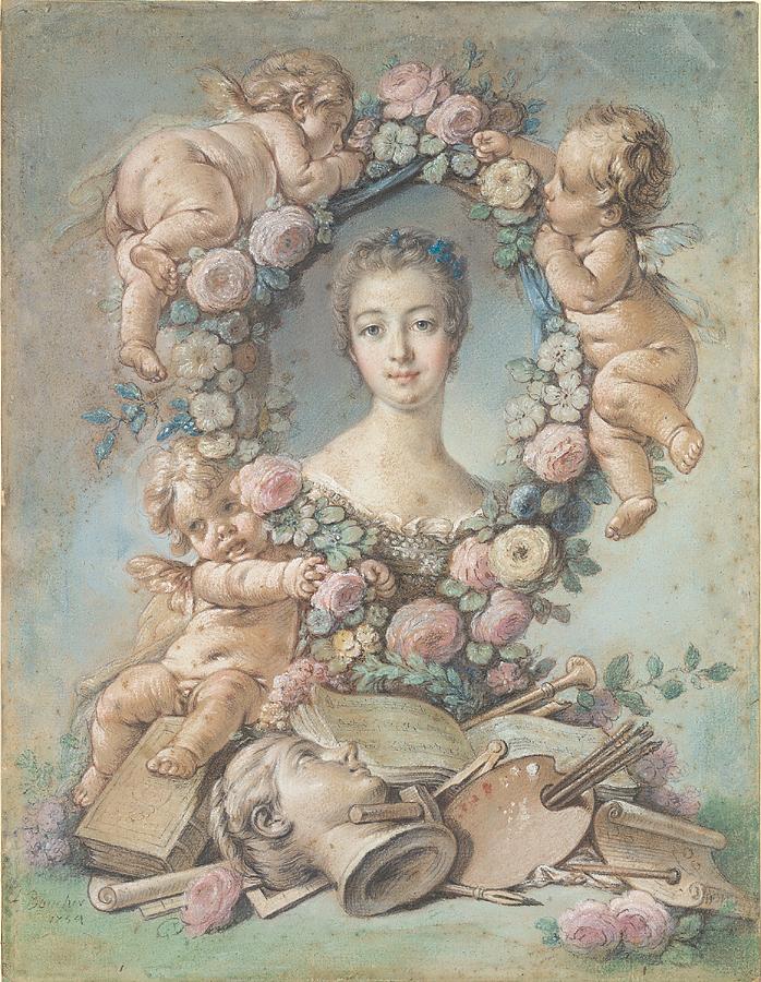 François BOUCHER<br/>
<em>Madame de Pompadour</em> 1754 <!-- (recto) --><br />

pastel over sanguine and light grey-blue washes<br />
36.5 x 28.1 cm (sheet)<br />
National Gallery of Victoria, Melbourne<br />
Everard Studley Miller Bequest, 1965<br />
1482-5<br />

<!--24134-->