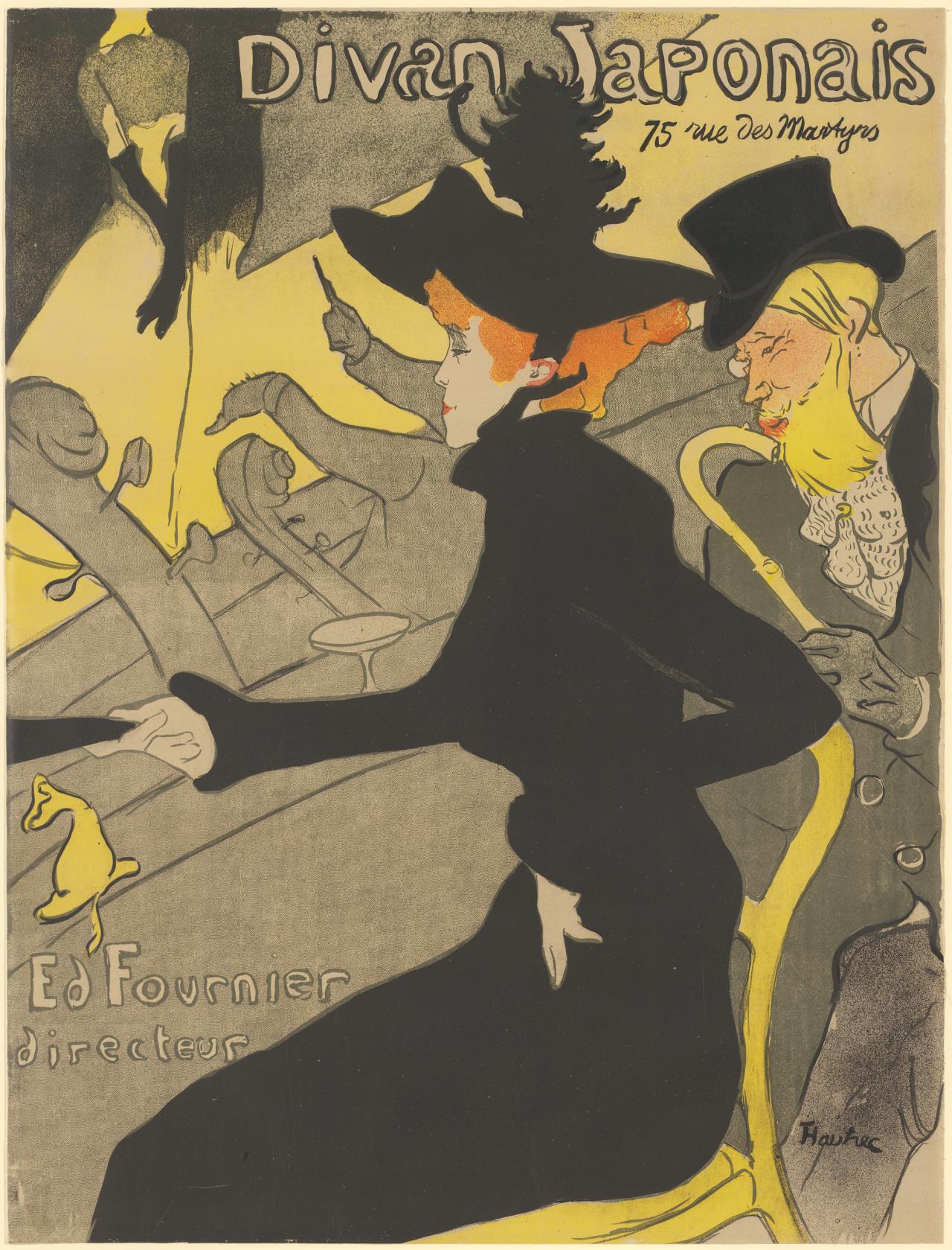 Henri de TOULOUSE-LAUTREC<br/>
<em>Divan Japonais</em> 1893 <!-- (recto) --><br />

colour lithograph<br />
78.5 x 59.5 cm (image and sheet)<br />
National Gallery of Victoria, Melbourne<br />
Felton Bequest, 1948<br />
1846-4<br />

<!--40512-->