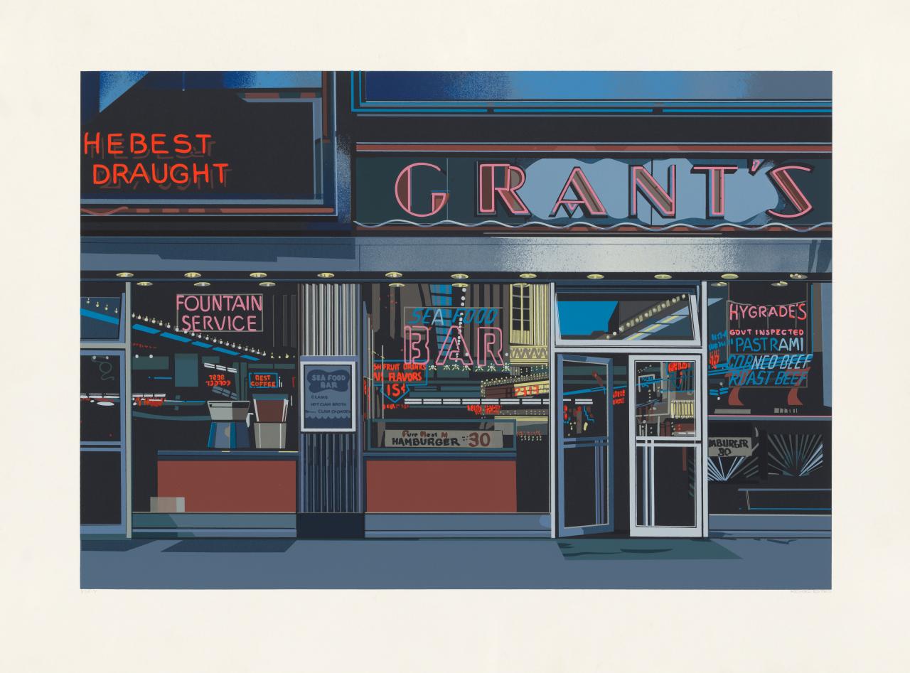 Richard ESTES<br/>
<em>No title (Grant's)</em> 1972 <!-- (recto) --><br />

colour screenprint<br />
35.8 x 51.7 cm<br />
National Gallery of Victoria, Melbourne<br />
Purchased with funds donated by Noel Belcher Bequest, Max Smith, Diana Lempriere and 2020-2021 Richard Estes Appeal donors, 2021<br />
2021.194.5<br />
© Richard Estes
<!--145338-->