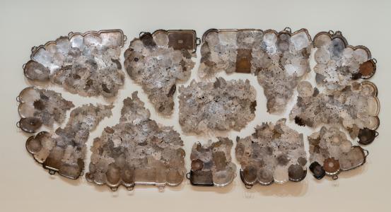 Jaydan MOORE<br/>
<em>Propagate</em> (2023) <!-- (full work) --><br />

brass, silver electroplate<br />
(a-l) 277.0 x 617.0 x 10.5 cm (variable) (installation)<br />
National Gallery of Victoria, Melbourne<br />
Commissioned by the National Gallery of Victoria, Melbourne. Purchased NGV Foundation, 2024<br />
2024.160.a-l<br />
&copy; Jaydan Moore
<!--150836-->