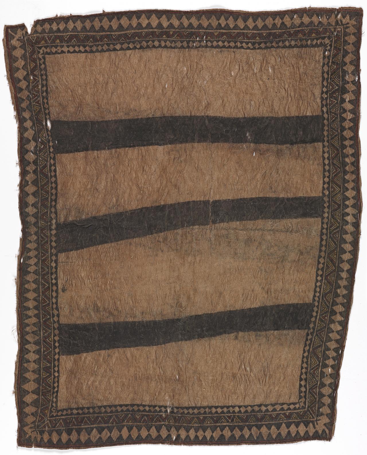 Lila Warrimou (Misaso)<br/>
<em>Hehi uehorëro (In her wisdom)</em> 2006 <!-- (recto) --><br />

natural pigments on nioge (woman's barkcloth skirt)<br />
99.0 x 82.1 cm<br />
National Gallery of Victoria, Melbourne<br />
Gift of David Baker, 2007<br />
2007.385<br />
© The artist, courtesy Ömie Nemiss Incorporated
<!--83724-->