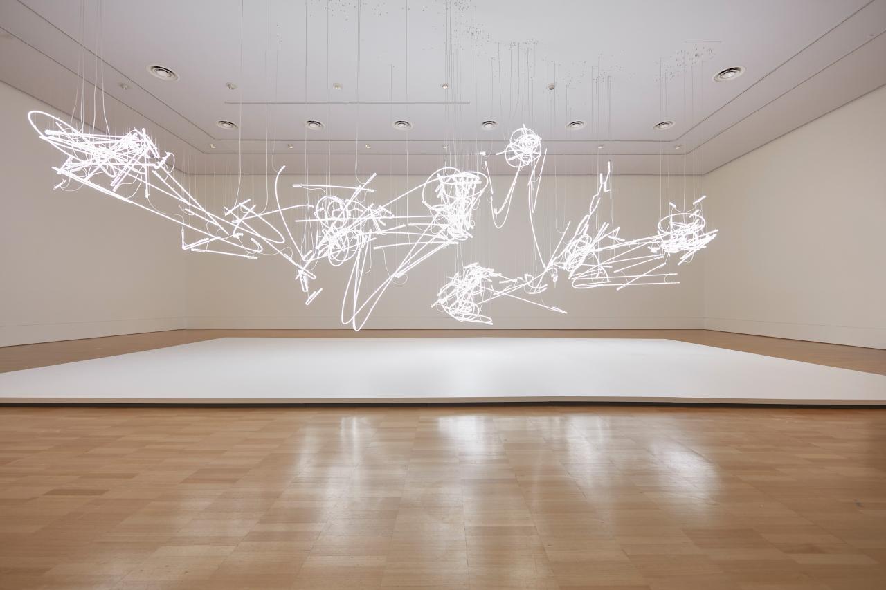 NGV Triennial 2020 installation view of Cerith Wyn Evans <em>C=O=D=A</em> 2019–20, National Gallery of Victoria, Melbourne. Generously gifted by the Felton Bequest, 2020<br/>
© Cerith Wyn Evans, courtesy White Cube, London. Photo: Tom Ross