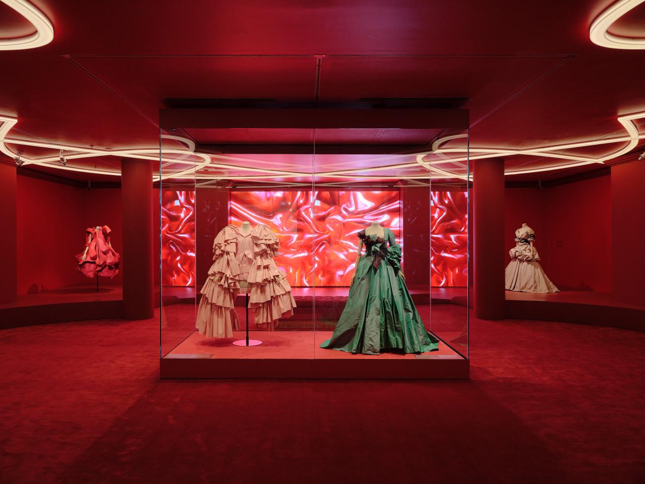 Installation view of <em>Westwood | Kawakubo</em> on display from 7 December 2025 to 19 April 2026, at NGV International, Melbourne. Photo: Sean Fennessy<br/>