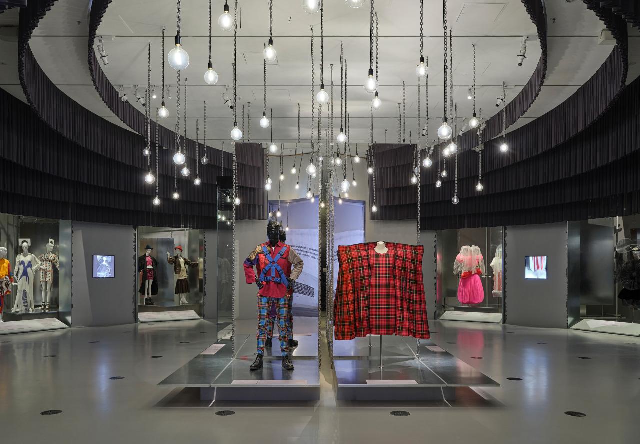 Installation view of <em>Westwood | Kawakubo</em> on display from 7 December 2025 to 19 April 2026, at NGV International, Melbourne. Photo: Sean Fennessy<br/>