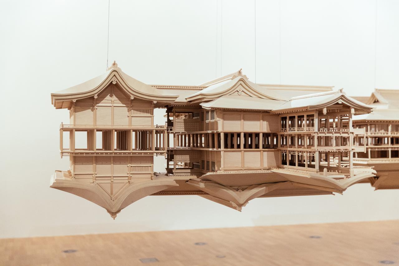 Takahiro Iwasaki <br/>
Japanese born 1975<br/>
<em>Reflection Model (Itsukushima)</em> 2013–14<br/>
Japanese cypress wood, bass wood, wire<br/>
139.0 x 783.0 x 817.0 cm<br/>
National Gallery of Victoria, Melbourne<br/>
Felton Bequest, 2014<br/>
© Takahiro Iwasaki, courtesy of the artist and ARATANIURANO