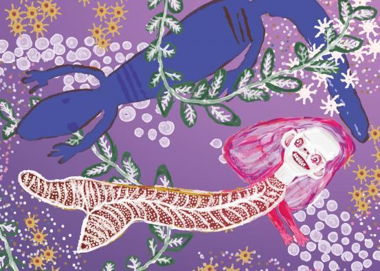 Illustration based on Ms N. Yunupiŋu <em>Dhambaliŋu ga Munhaŋaniŋ</em> 2002. 
Proposed acquisition. &copy; Estate of Ms N. Yunupiŋu, courtesy of Buku-Larrŋgay Mulka Centre, Yirrkala <br />