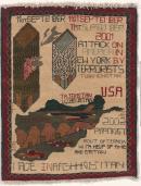 Rug depicting twin towers with map