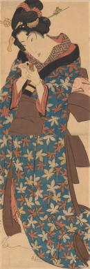 Maple leaf design kimono with Japanese lantern plant