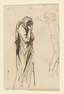 Study of hooded figure with hands to face